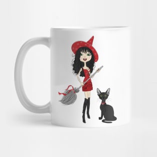 Girl witch with black cat Mug